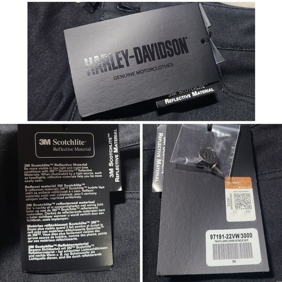 NWT|Harley Davidson Carve Black Denim Riding Pants, 30 - Picture 16 of 16
